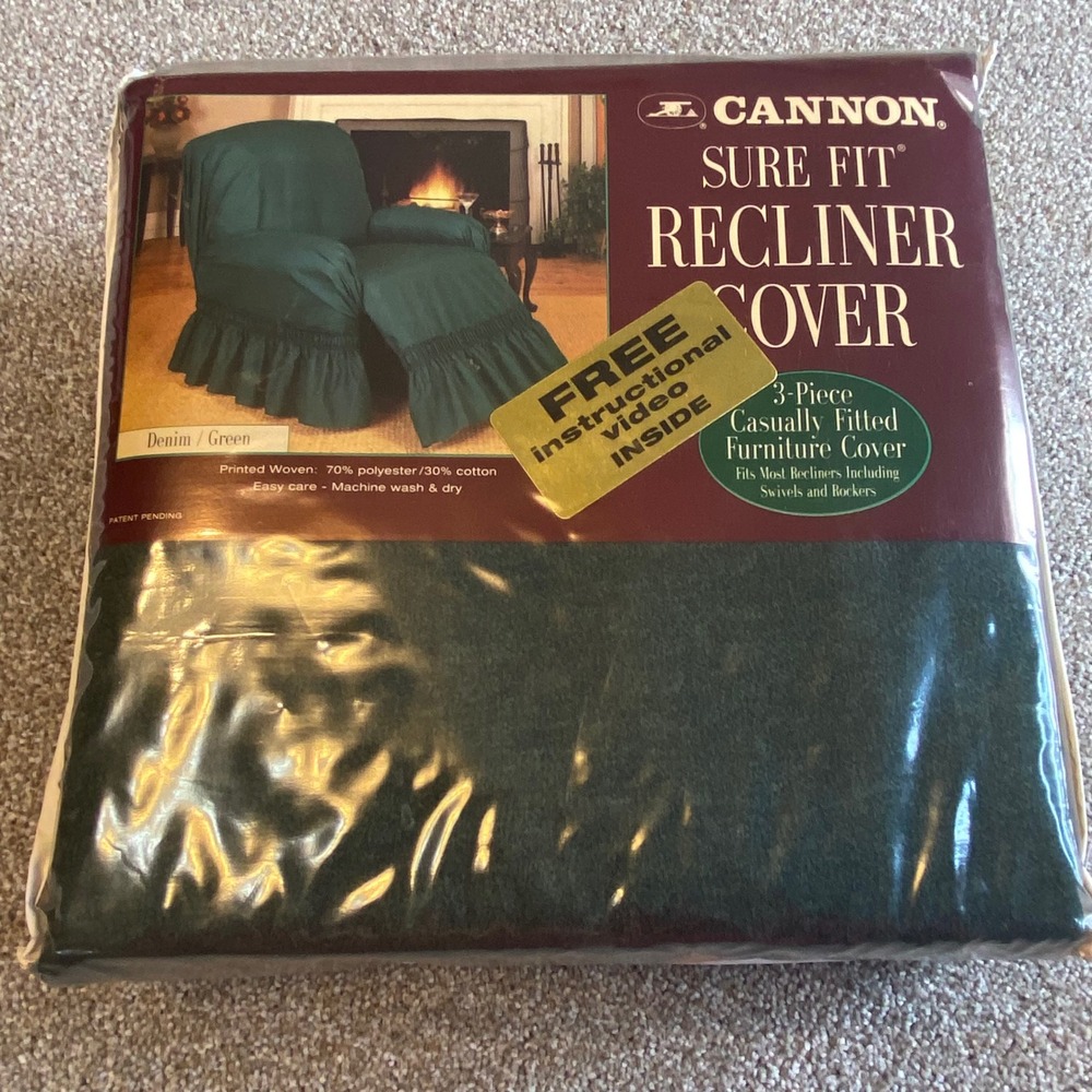 Cannon Sure Fit Recliner Cover 3 Piece Hunter Green Denim Woven 441501-69‎ NEW